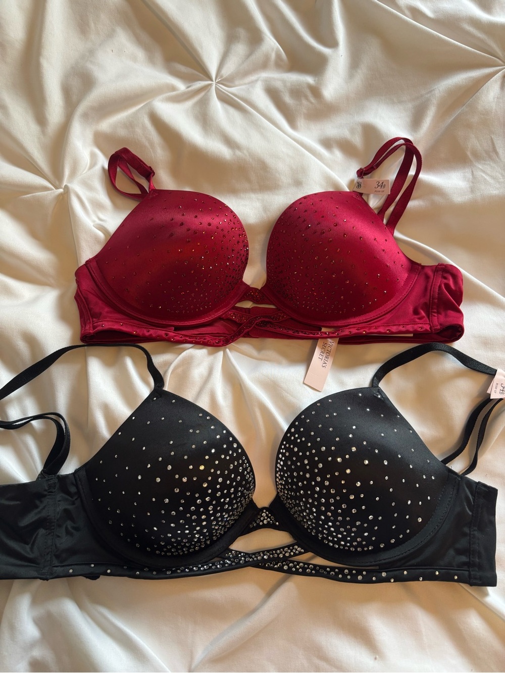 Victoria's Secret Studded Push-Up Bras - Red & Black - Picture 1 of 2